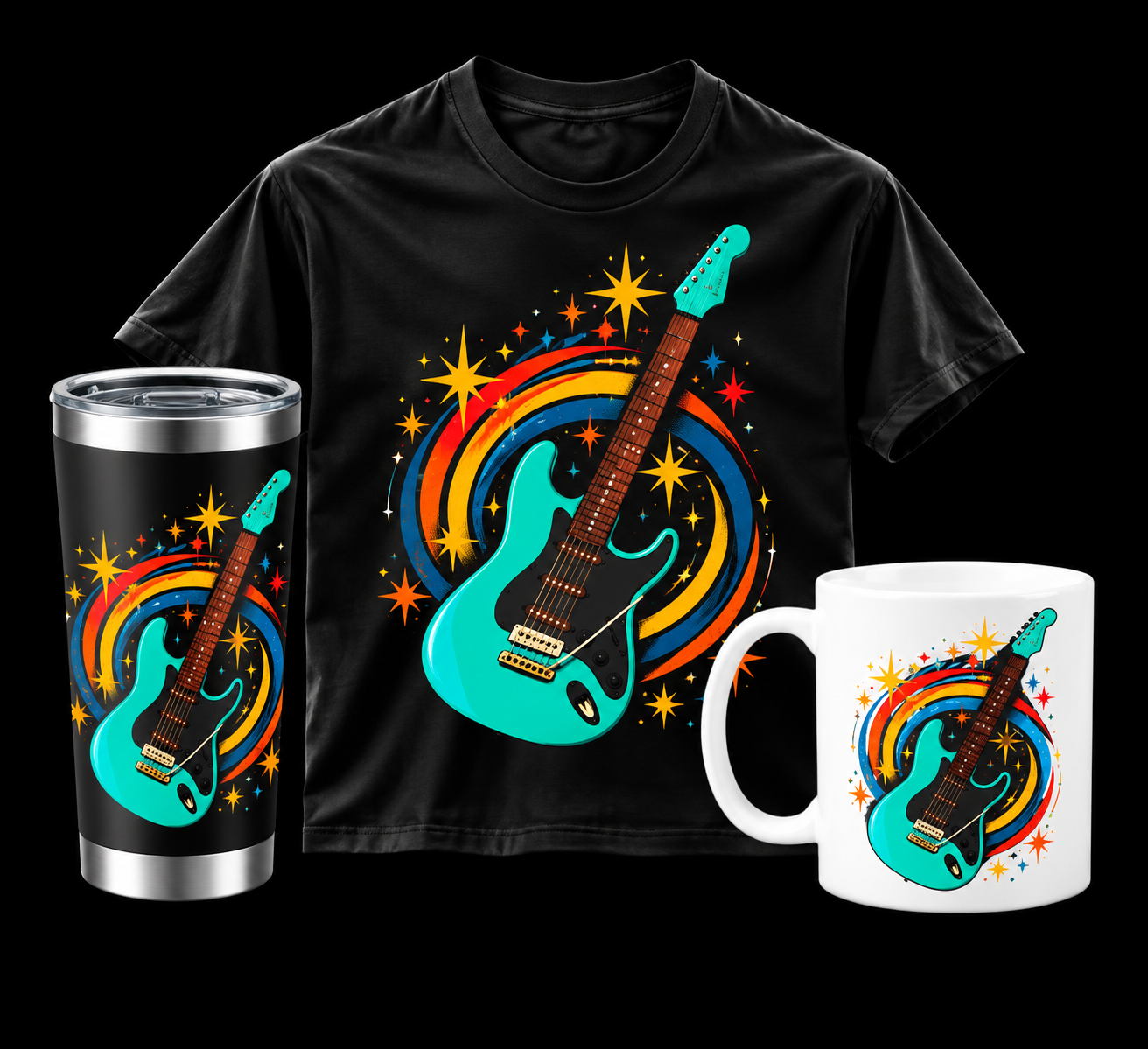Cosmic Guitar collection: shirt, tumbler and mug