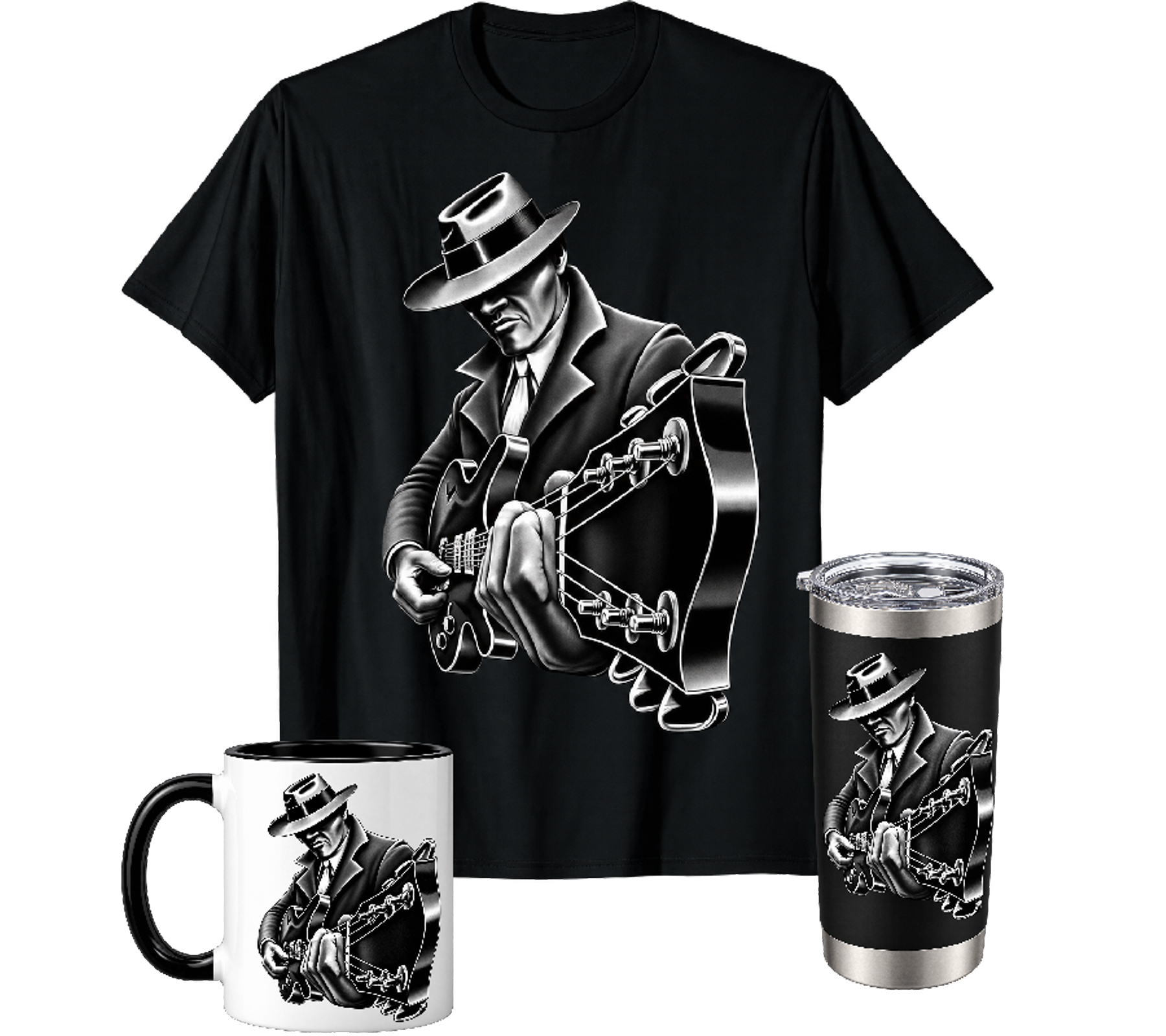 Guitar Gangster collection: shirt, mug and tumbler